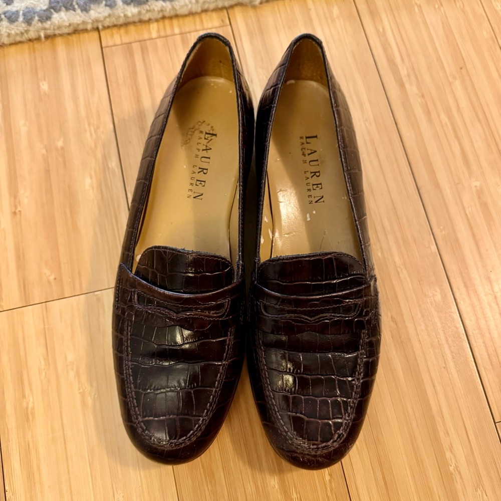 Ralph Lauren Brown Croc Leather Loafers - Picture 3 of 8